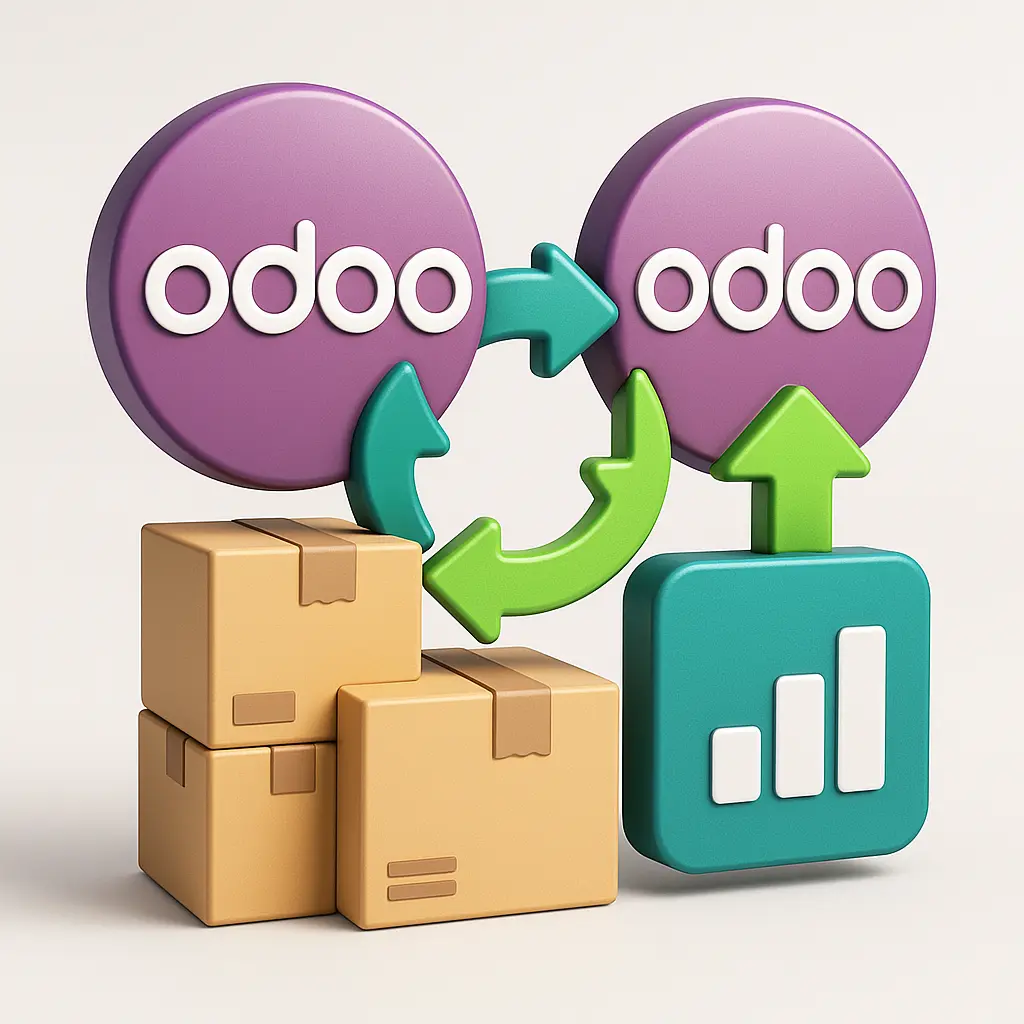 Conector de Odoo-a-Odoo para sincronización de existencias de inventarios de productos y servicios con tus clientes o otros partes - también compatible con Odoo Enterprise Online, sin necesidad de Odoo.sh ni OnPremise